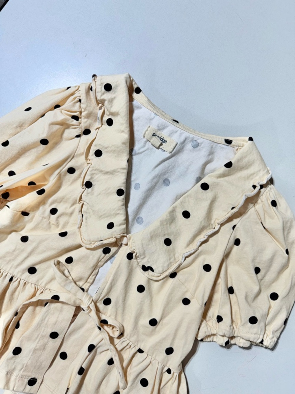 Anthropologie Porridge Polka Dot Gwen Puff Sleeve Peplum Top Dainty Babydoll XS - Picture 6 of 9